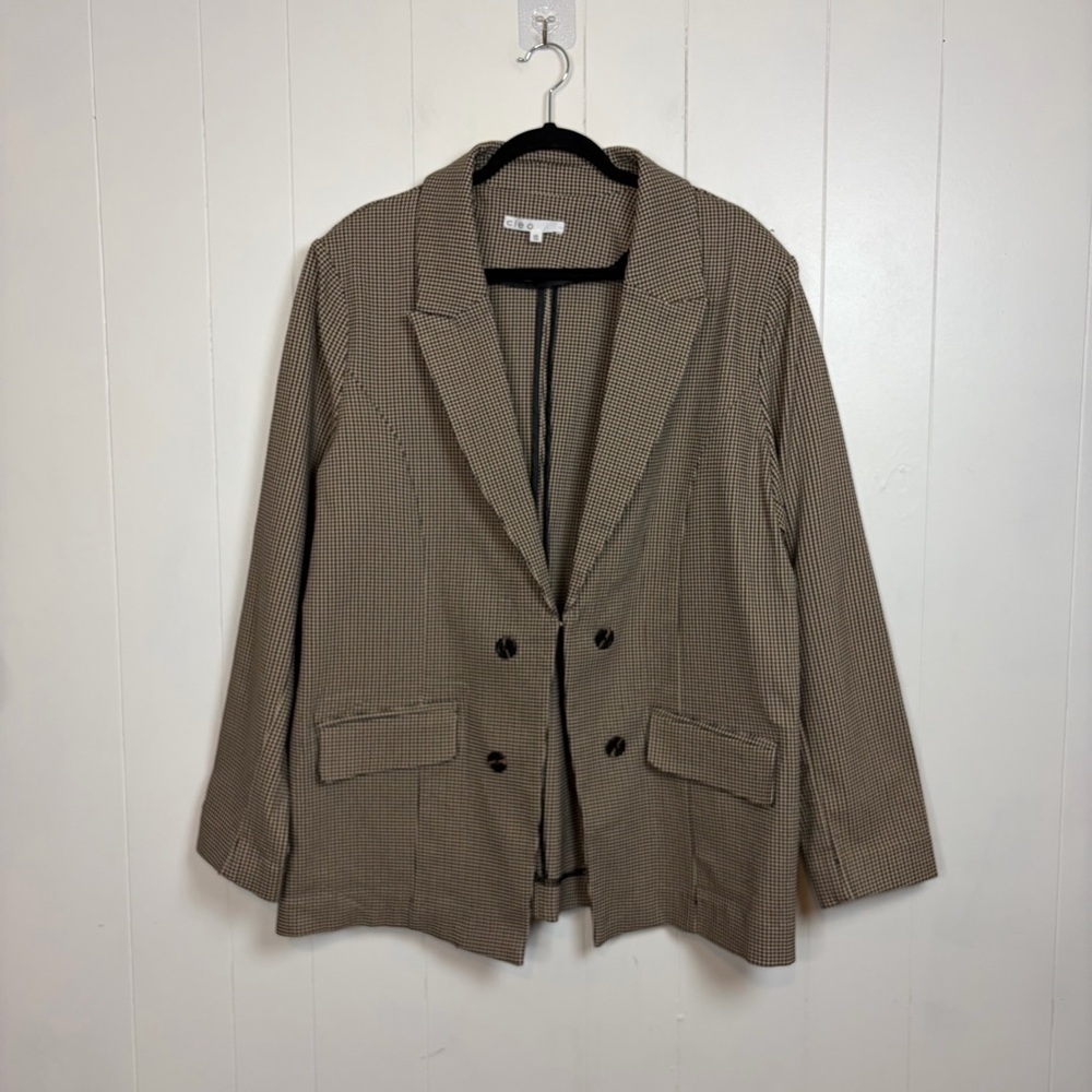 Cleo brown houndstooth Check Blazer Jacket Office Work Wear Size XXL stretch - Picture 2 of 11